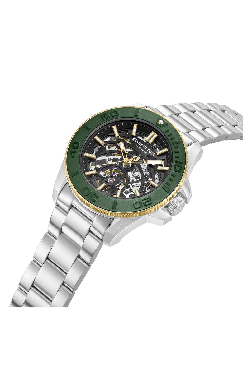 Kenneth Cole New York Liberty Skeleton Automatic Bracelet Watch, 43mm, Alternate, color, Silver