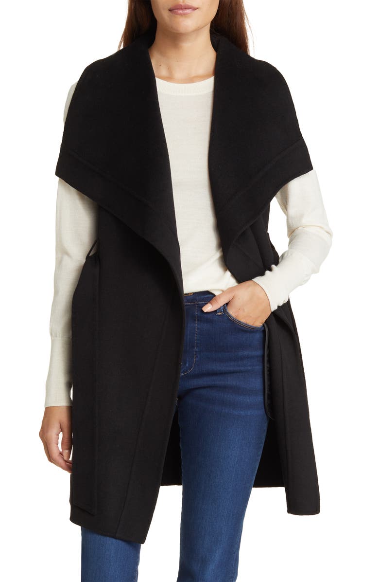 Michael Kors Tie Belt Oversize Wool Blend Vest, Alternate, color,