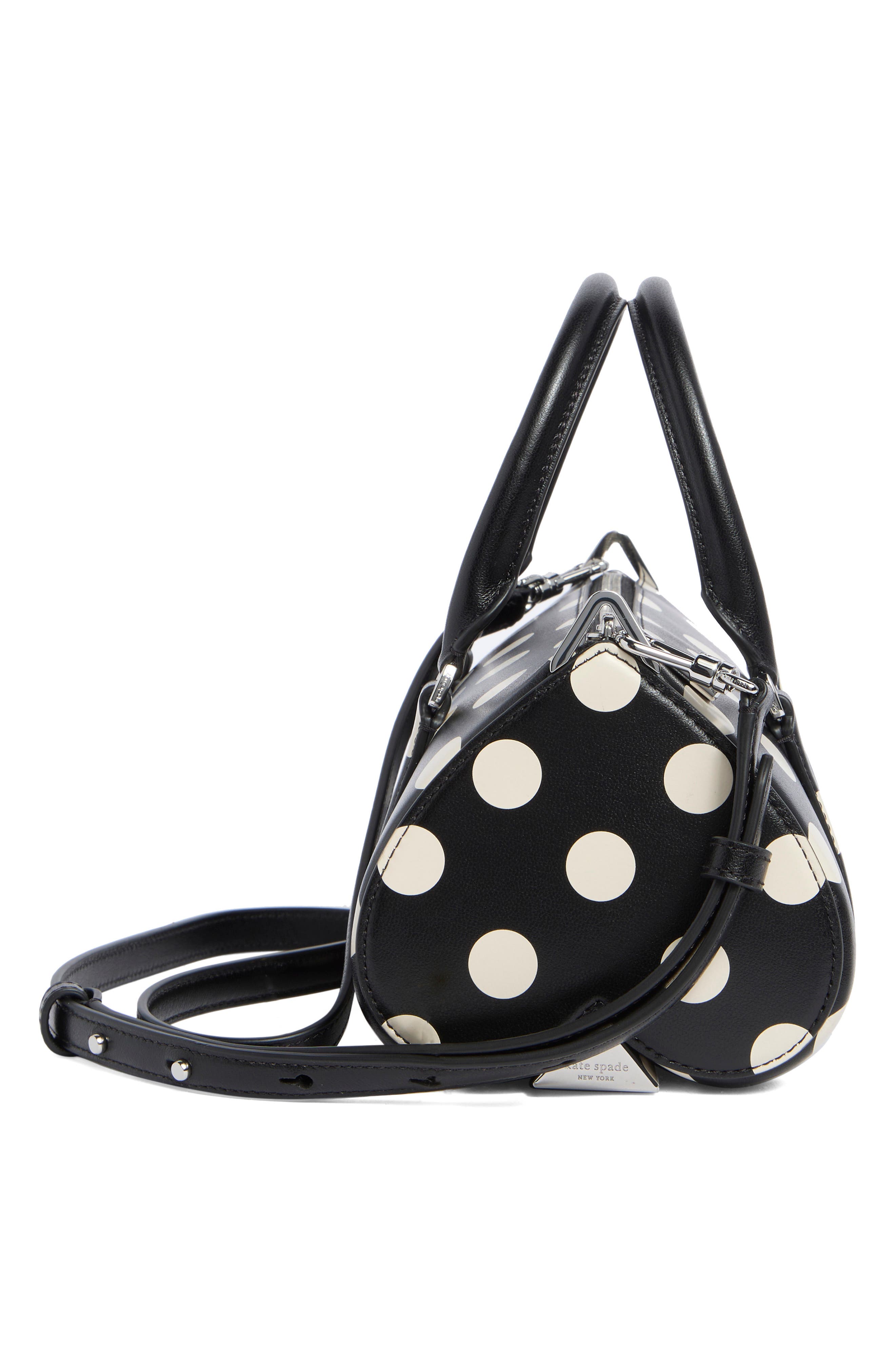 Spade Icon Dot Leather Barrel Bag, Alternate, color, BLACK MULTI
