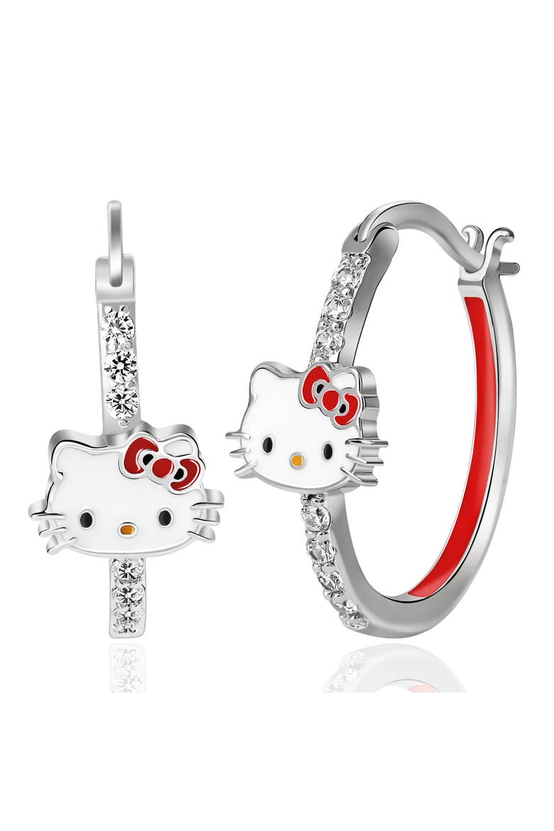Cubic Zirconia and Enamel Hoop Earrings, Main, color, Silver