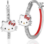 Hello Kitty Cubic Zirconia and Enamel Hoop Earrings