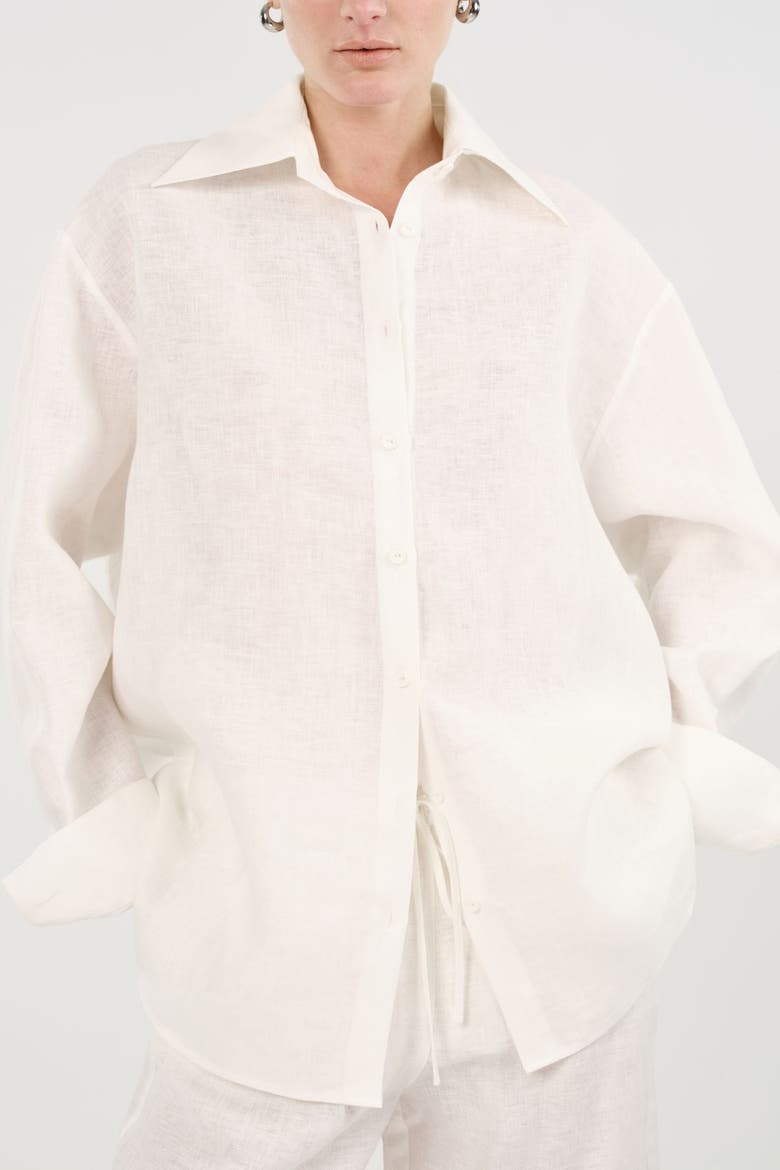 Oversized Linen Button Up Shirt, Alternate, color, Ivory