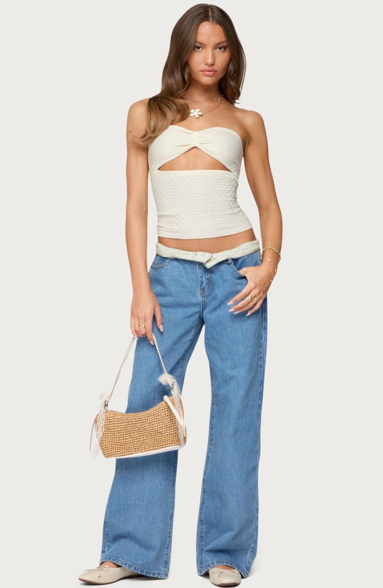 EDIKTED Florla Foldover Low Rise Wide Leg Jeans, Alternate, color, Blue