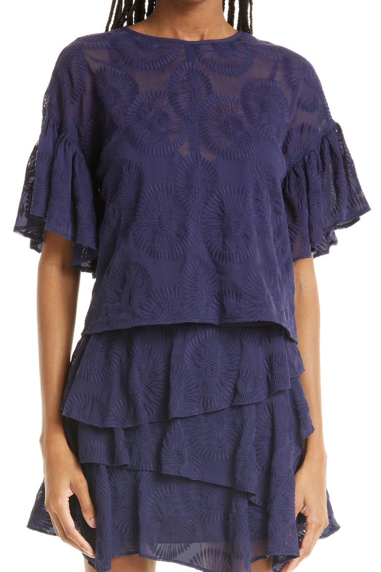 Brionni Flutter Sleeve Top, Main, color, DARK NAVY