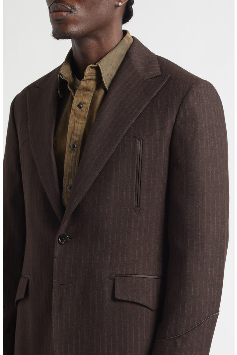 Pinstripe Wool Flannel Western Tuxedo Jacket, Alternate, color, BROWN CHARCOAL