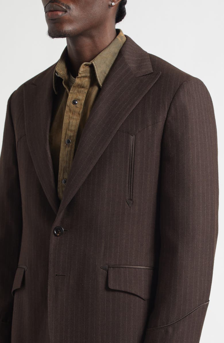 Double RL Pinstripe Wool Flannel Western Tuxedo Jacket, Alternate, color, Brown Charcoal