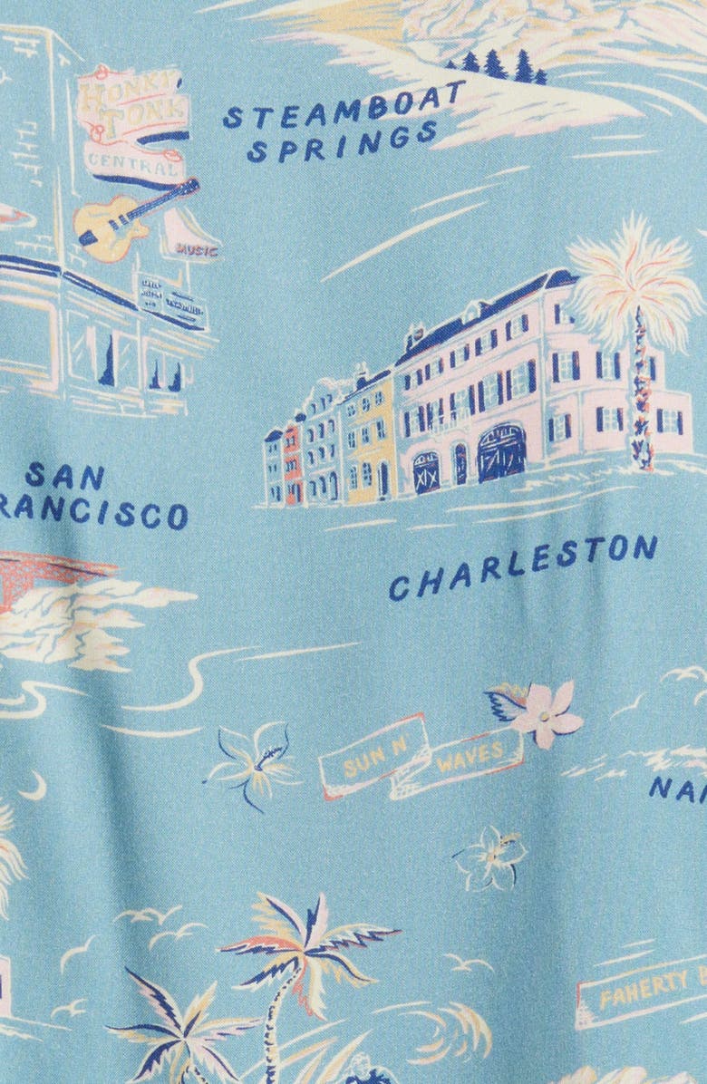 Faherty Kona Print Short Sleeve Terry Button-Up Shirt, Alternate, color, Faherty Tour Print