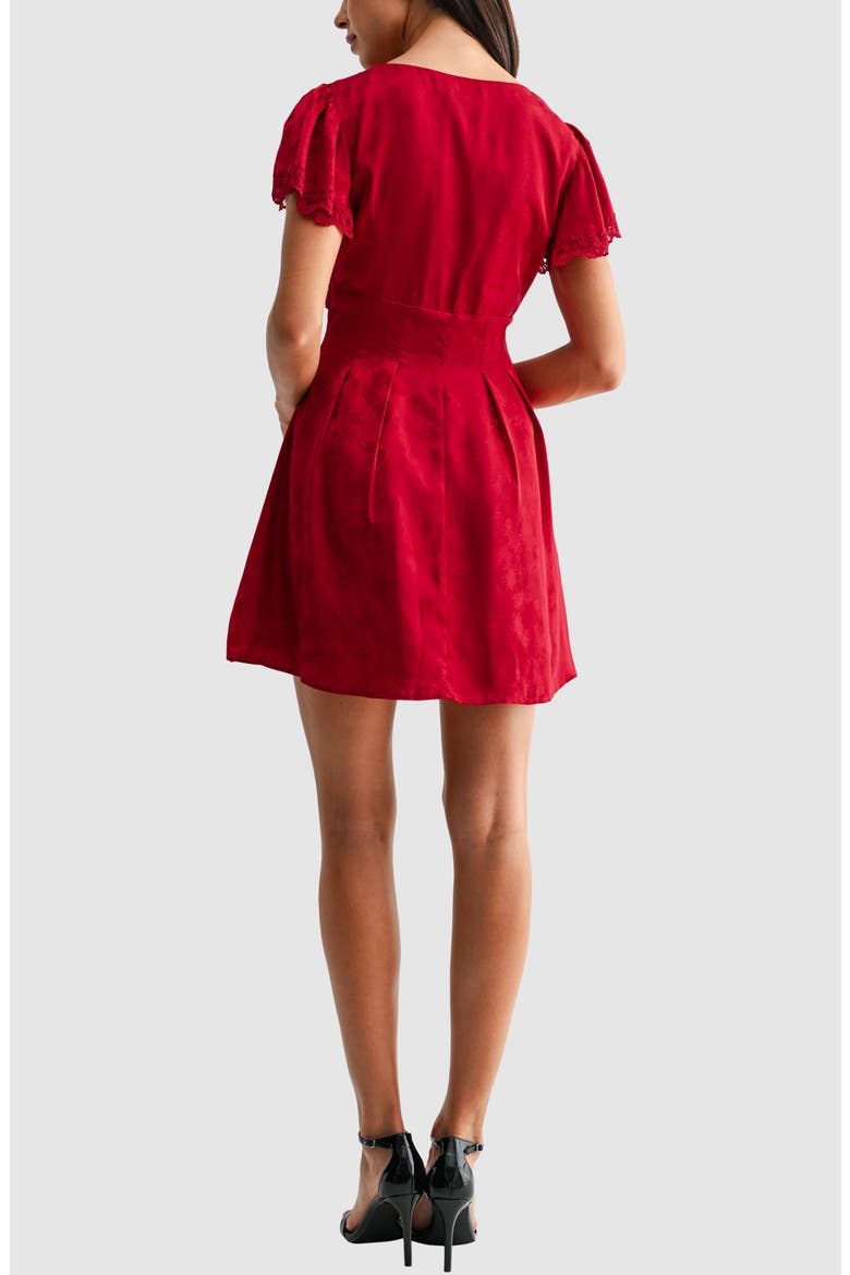 Lace Inset Flare Minidress, Alternate, color, RED