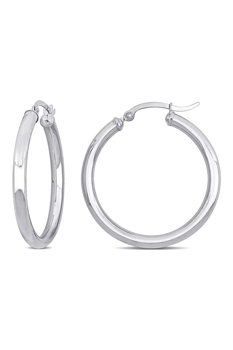 10K Gold Hoop Earrings, 33mm, Main, color, WHITE GOLD
