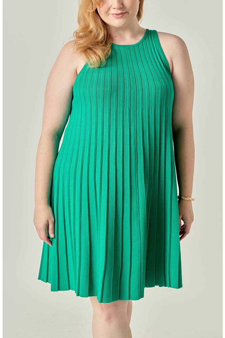 Pleated A-Line Knit Minidress, Alternate, color, GREEN