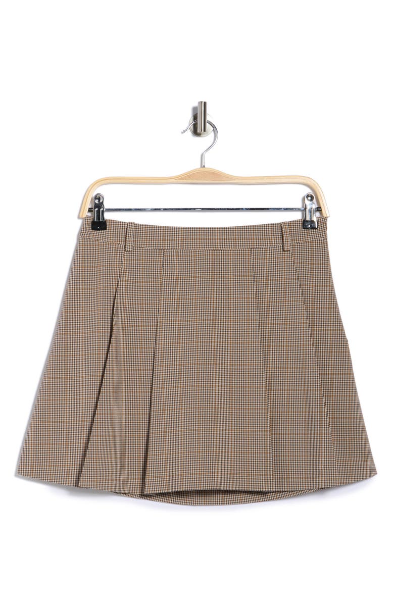 Leith Plaid Pleated Cotton Blend Miniskort, Alternate, color, Grey- Brown Haley Plaid