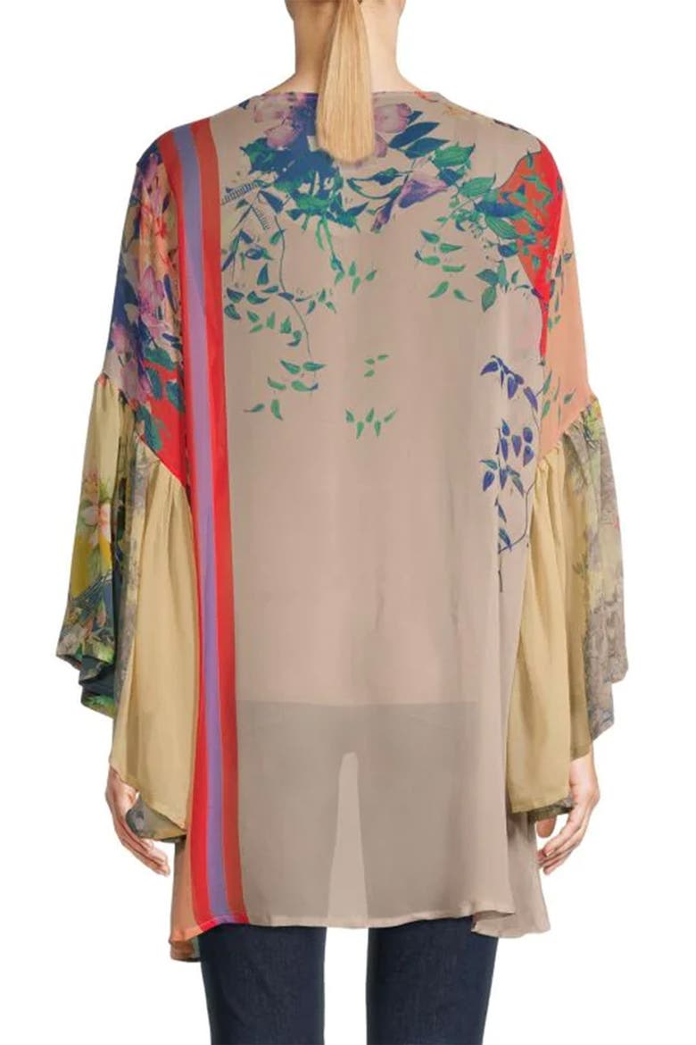 Mystical Garden Floral Print Bell Sleeve Ruana, Alternate, color, RED MULTI