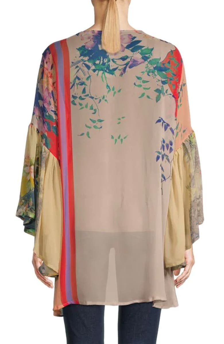 SAACHI Mystical Garden Floral Print Bell Sleeve Ruana, Alternate, color, Red Multi