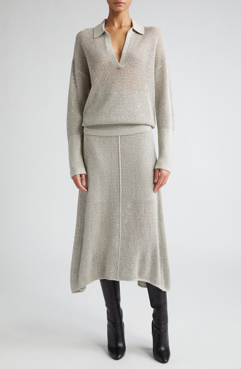 Maria McManus Johnny Collar Shimmer Mesh Polo Sweater, Alternate, color,