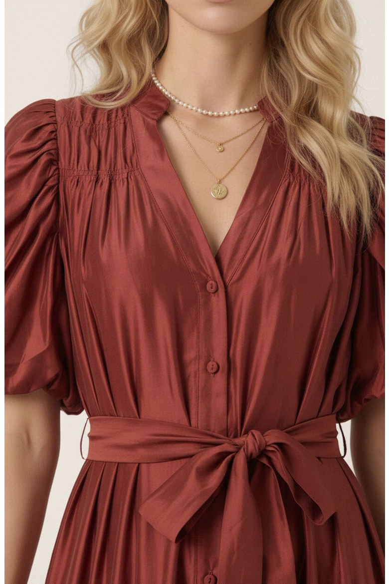 V-Neck Lace Paneling Midi Dress, Alternate, color, Red