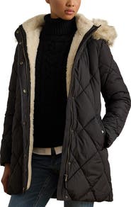 Lauren Ralph Lauren Faux Fur Trim Hooded Puffer Jacket
