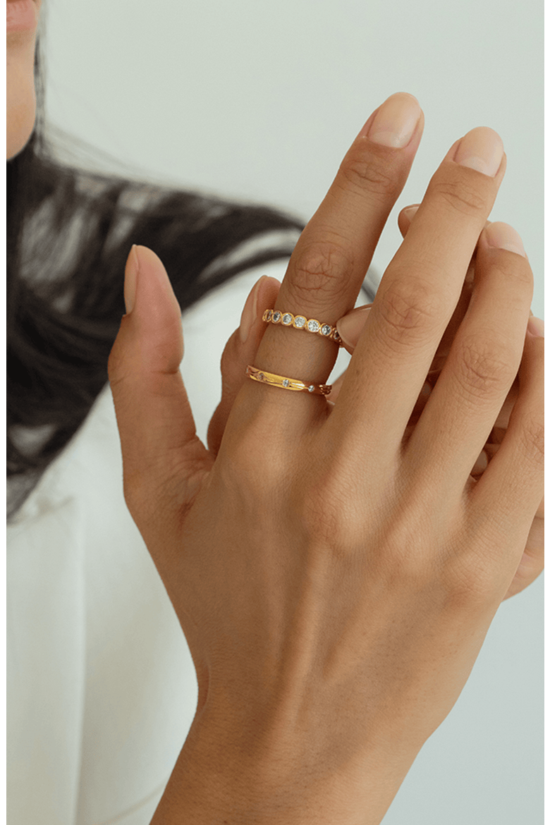 18K Gold Plated Sterling Silver Shining Elegance Ring Duo Set Gift Idea, Alternate, color, Gold