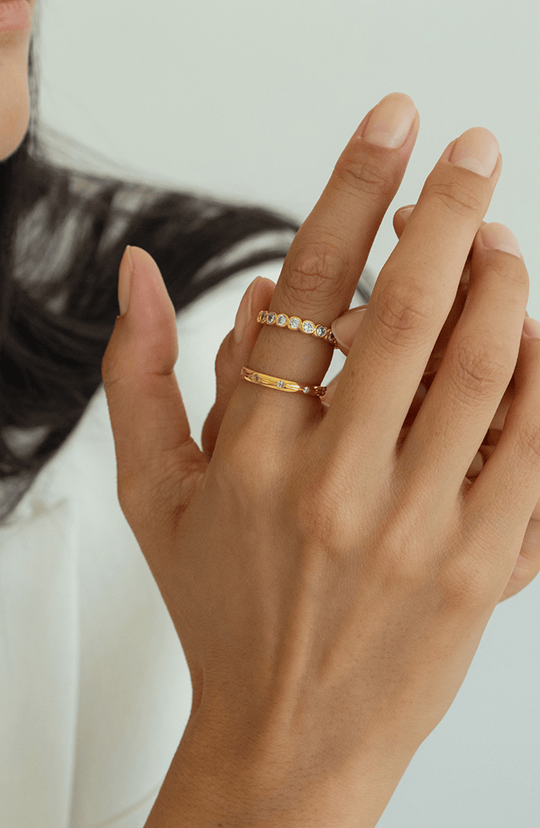 Bearfruit Jewelry 18K Gold Plated Sterling Silver Shining Elegance Ring Duo Set Holiday Gift Idea, Alternate, color, Gold