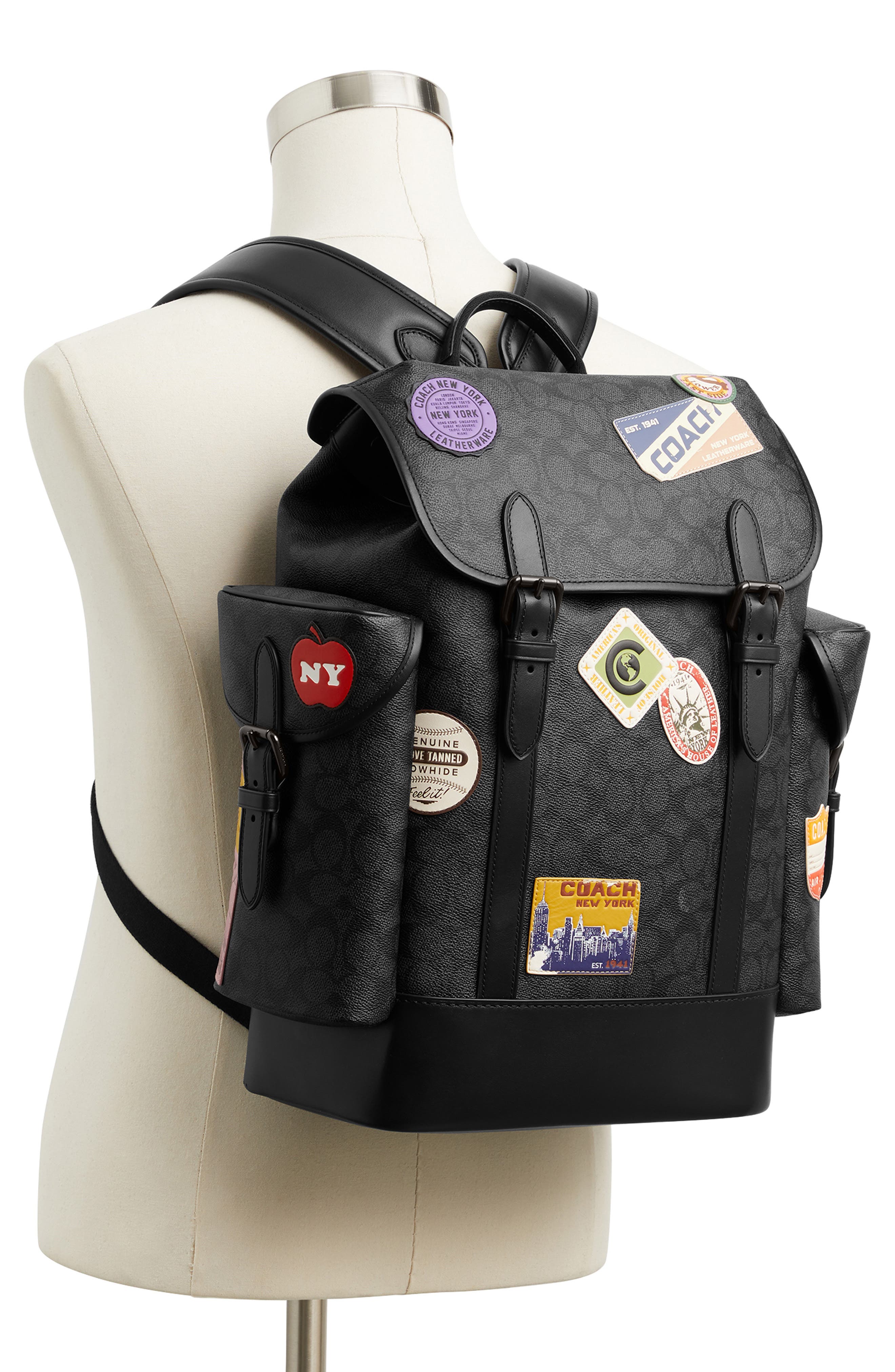 COACH Hitch Patch Embellished Signature Coated Canvas Backpack, Alternate, color, 