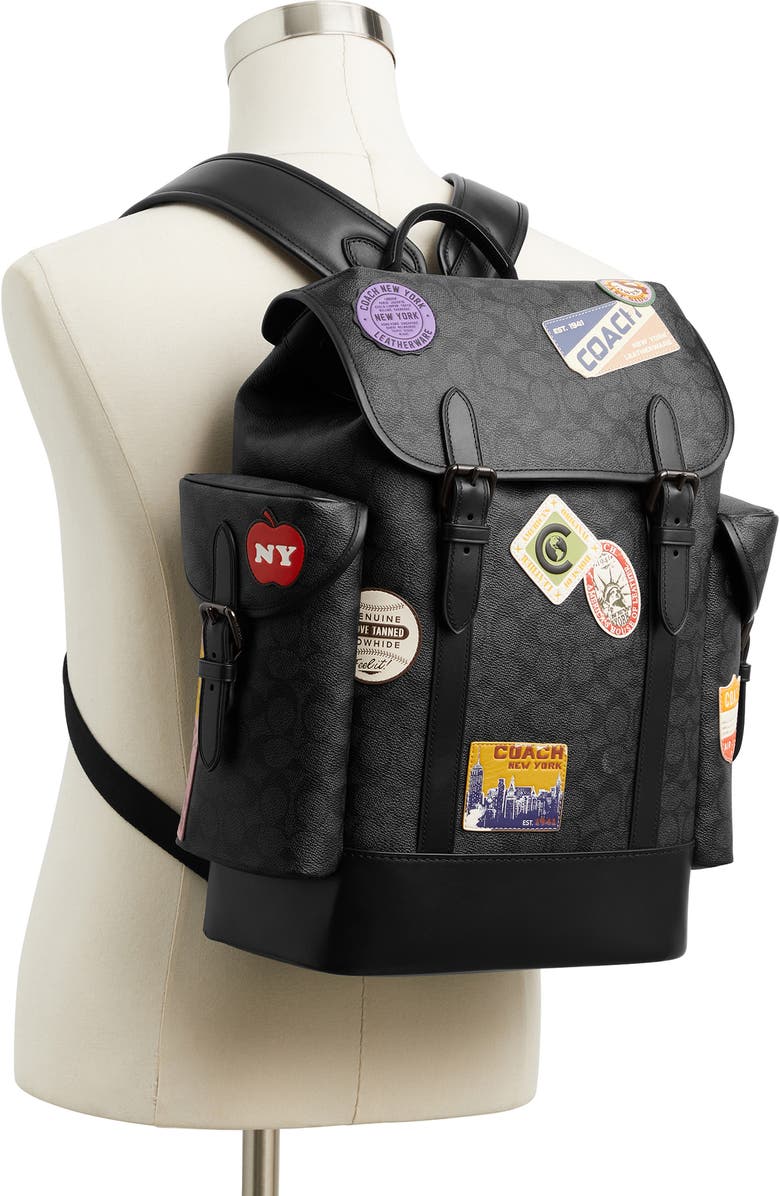 COACH Hitch Patch Embellished Signature Coated Canvas Backpack, Alternate, color,