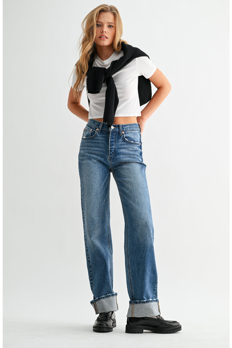 Cuffed Wide Leg Jeans, Alternate, color, Medium Blue