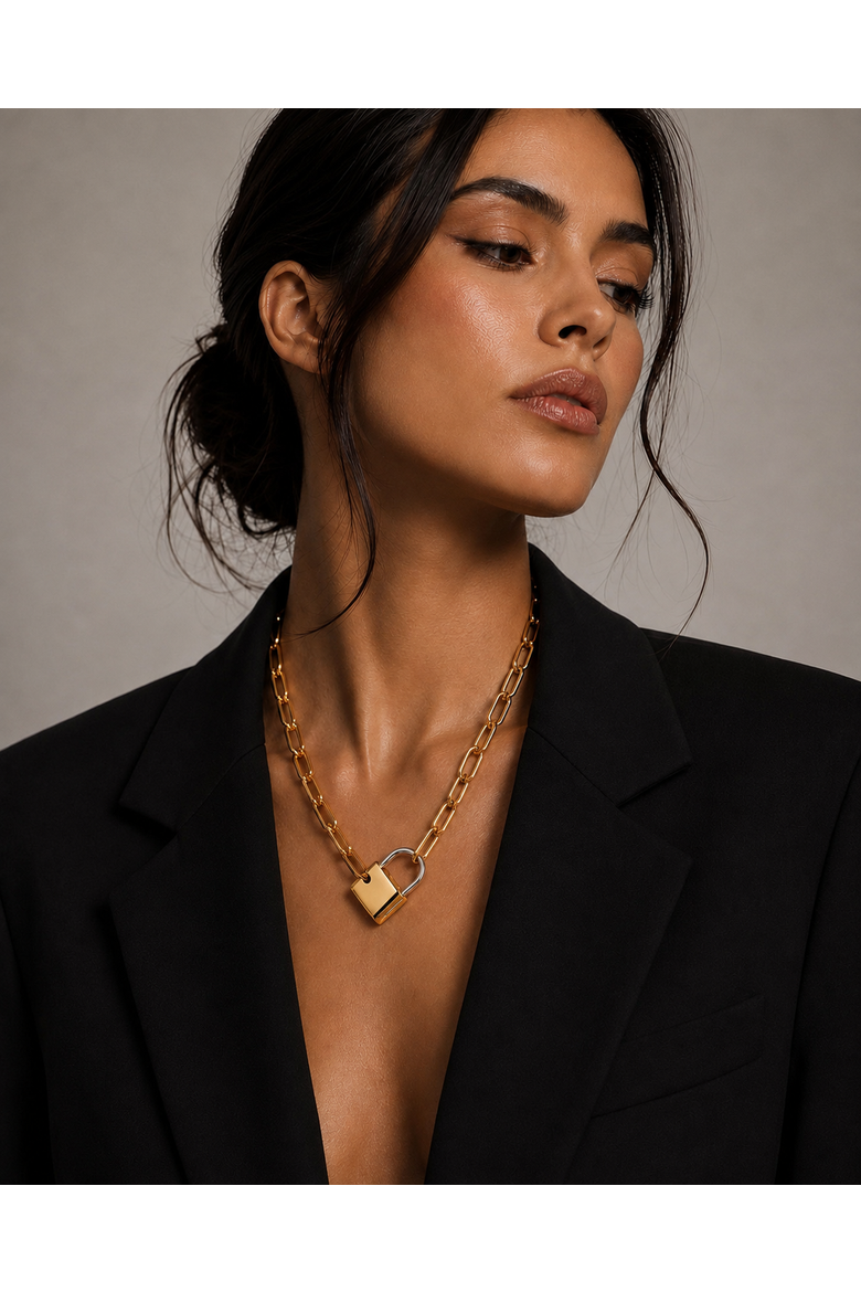 Scarlett Lock Necklace, Alternate, color, Gold
