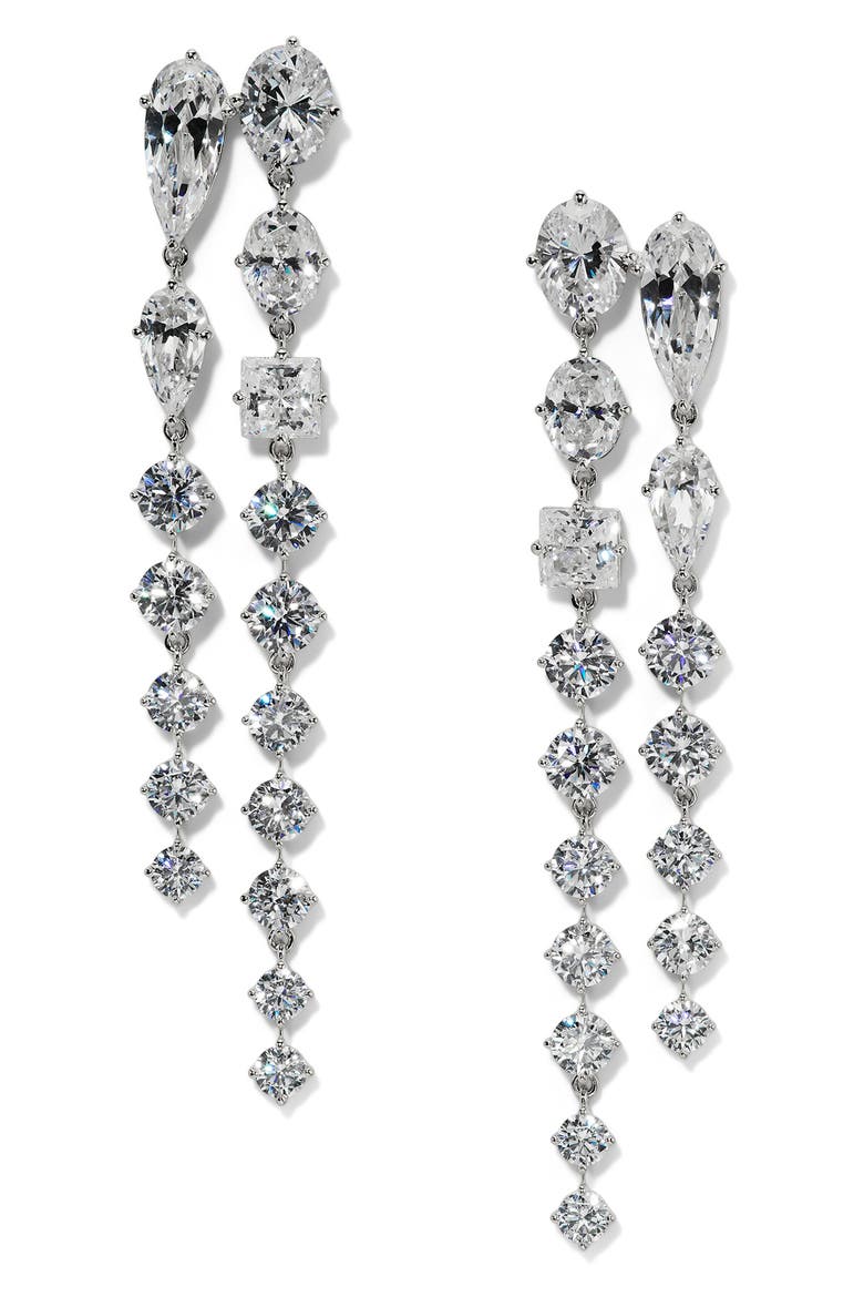 Lucia Cubic Zirconia Double Linear Drop Earrings, Main, color, RHODIUM