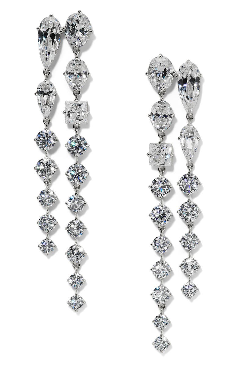 Nadri Lucia Cubic Zirconia Double Linear Drop Earrings, Main, color, Rhodium