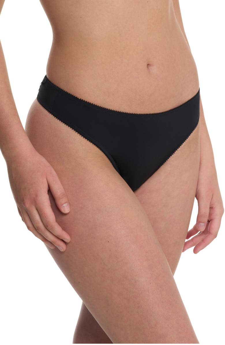 Natori Persuasion Stretch Lace Thong, Alternate, color, Black