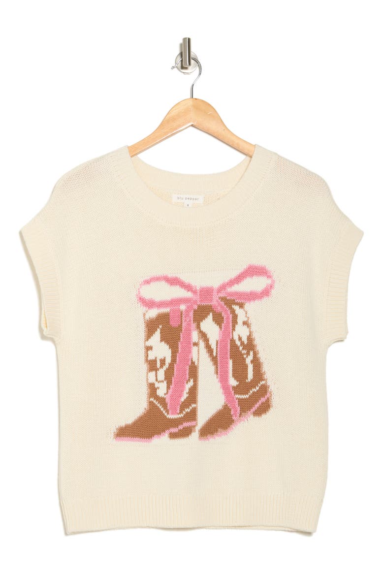 Cowboy Boots Graphic Short Sleeve Sweater, Alternate, color, CREAM
