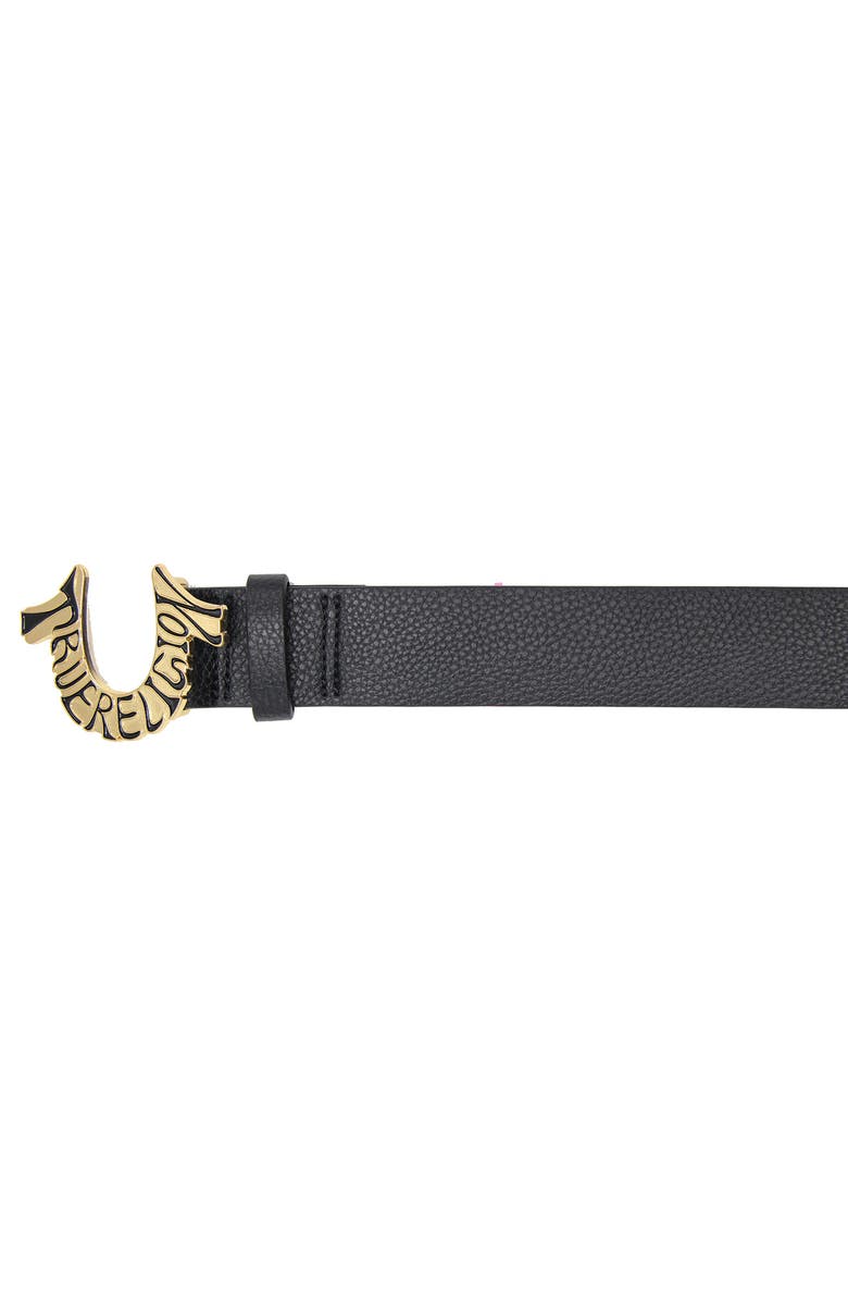 True Religion Shoup Logo Buckle Leather Belt, Alternate, color, Black