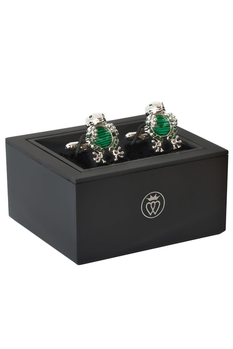 Emerald Frog Prince Crystal Cufflinks, Alternate, color, Green