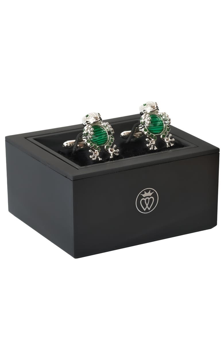 Prince of Scots Emerald Frog Prince Crystal Cufflinks, Alternate, color, Green