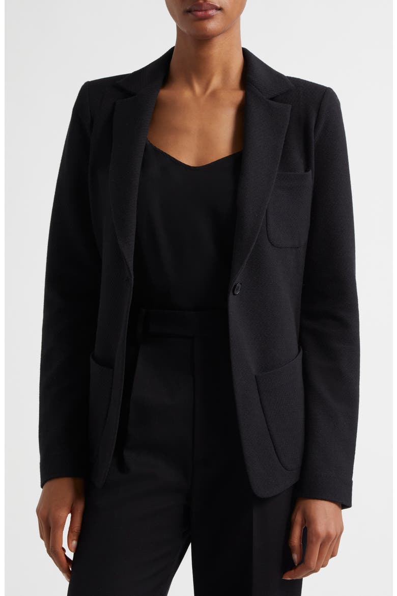 Stretch One-Button Blazer, Alternate, color, SOLID BLACK