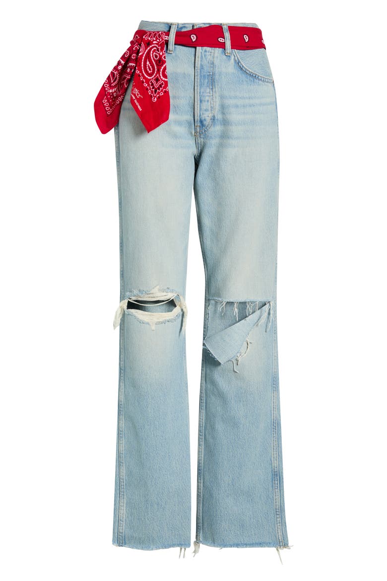 '90s High Waist Ripped Jeans with Bandana Belt, Alternate, color, SILVER SPRINGS