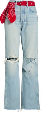 Re/Done '90s High Waist Ripped Jeans with Bandana Belt