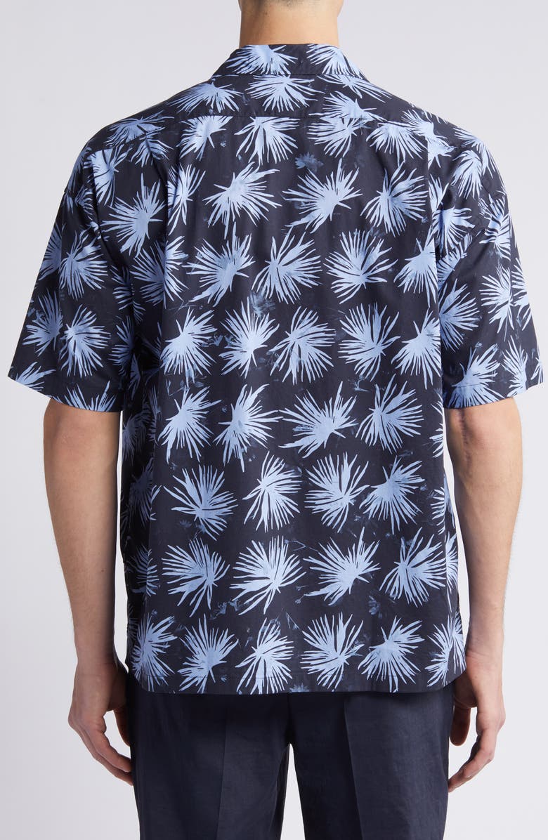 BOSS Drew Palm Print Stretch Camp Shirt, Alternate, color, Dk Bu