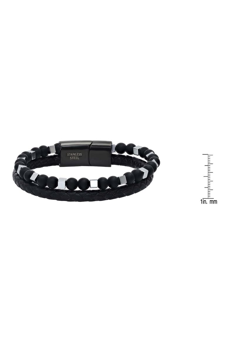 Men's Braided Leather Bracelet, Alternate, color, BLACK