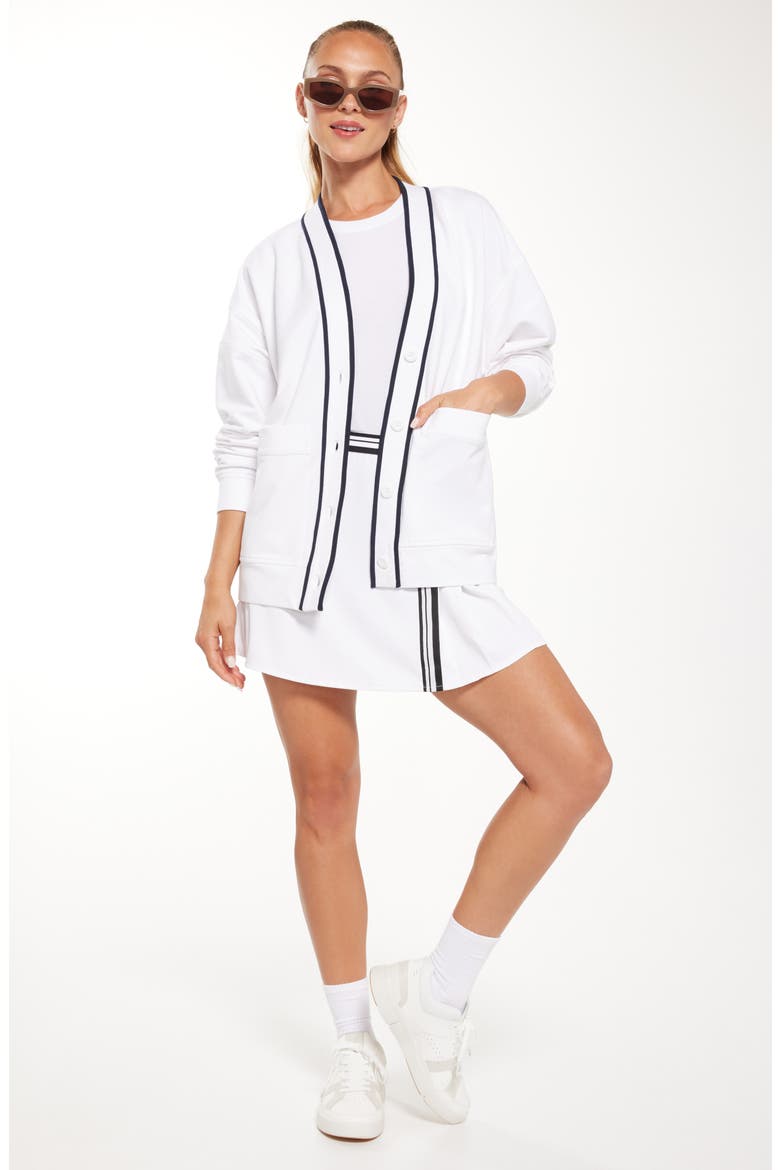 Courtside French Terry Cardigan, Alternate, color, WHITE