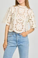 WAYF Mary Floral Embroidered Mock Neck Top