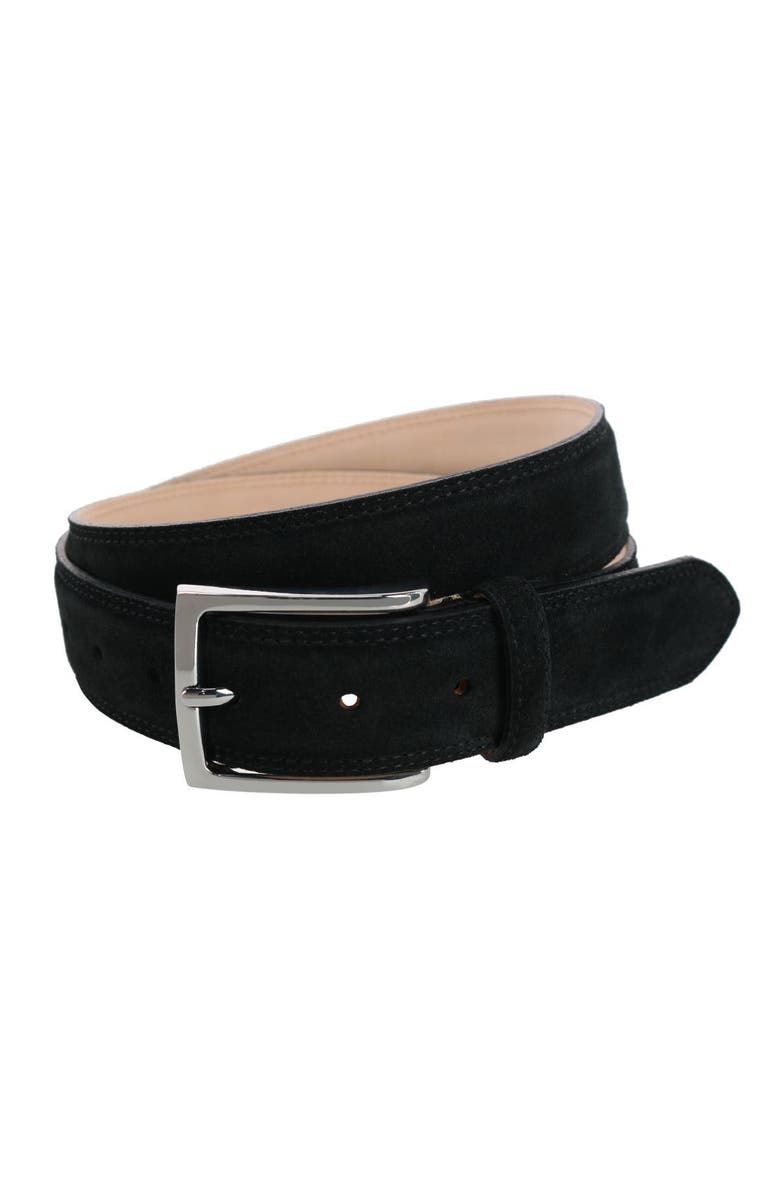 Trafalgar Armando Italian Suede 35mm Feathered Edge Belt, Main, color, Black