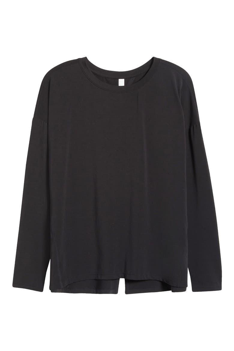 Breathe Long Sleeve Split Back T-Shirt, Alternate, color, BLACK