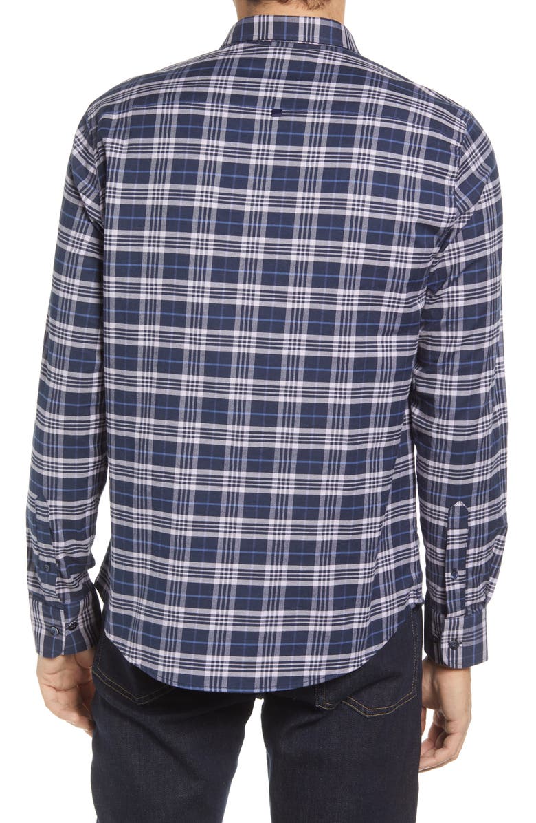 Stone Rose Dry Touch<sup>®</sup> Plaid Performance Flannel Button-Up Shirt, Alternate, color, Navy