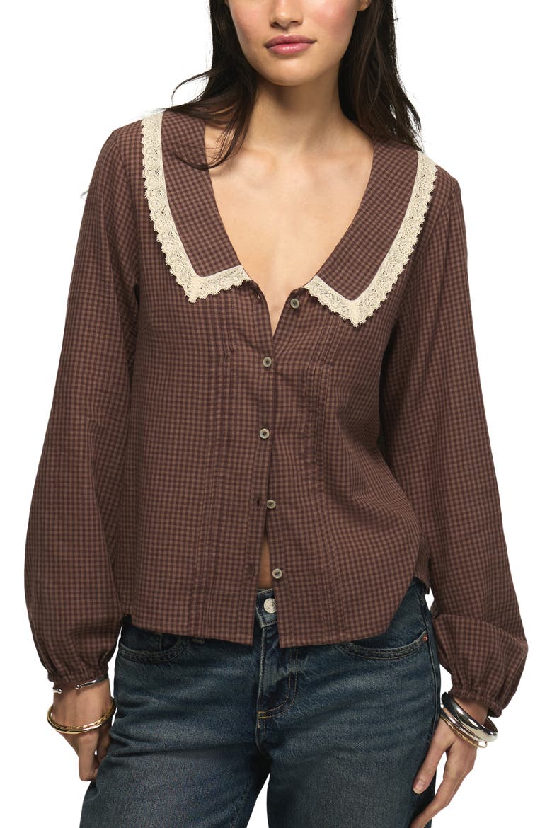 Lace Collar Shirt, Main, color, BROWN GINGHAM