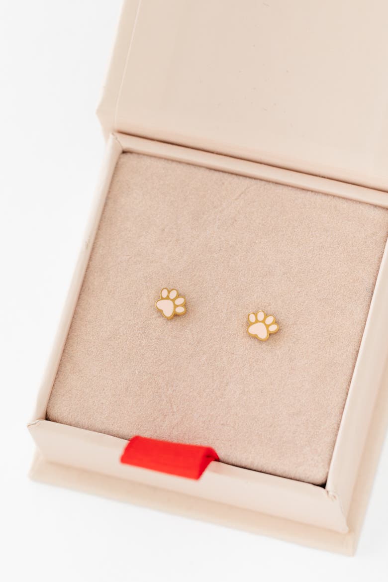 Girls' Paw Print Flatback Stud Hypoallergenic Earrings, Alternate, color, Pink