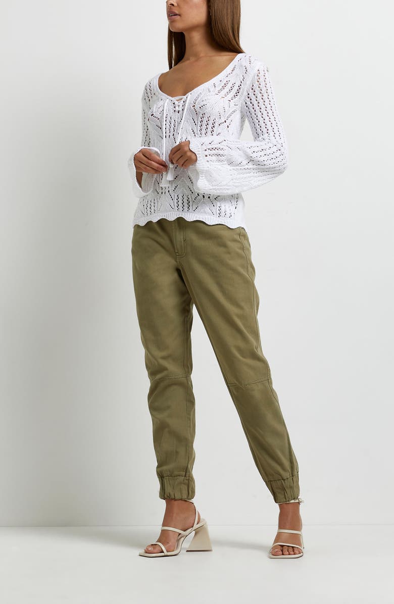 River Island Crochet Lace-Up Cotton Sweater, Alternate, color,