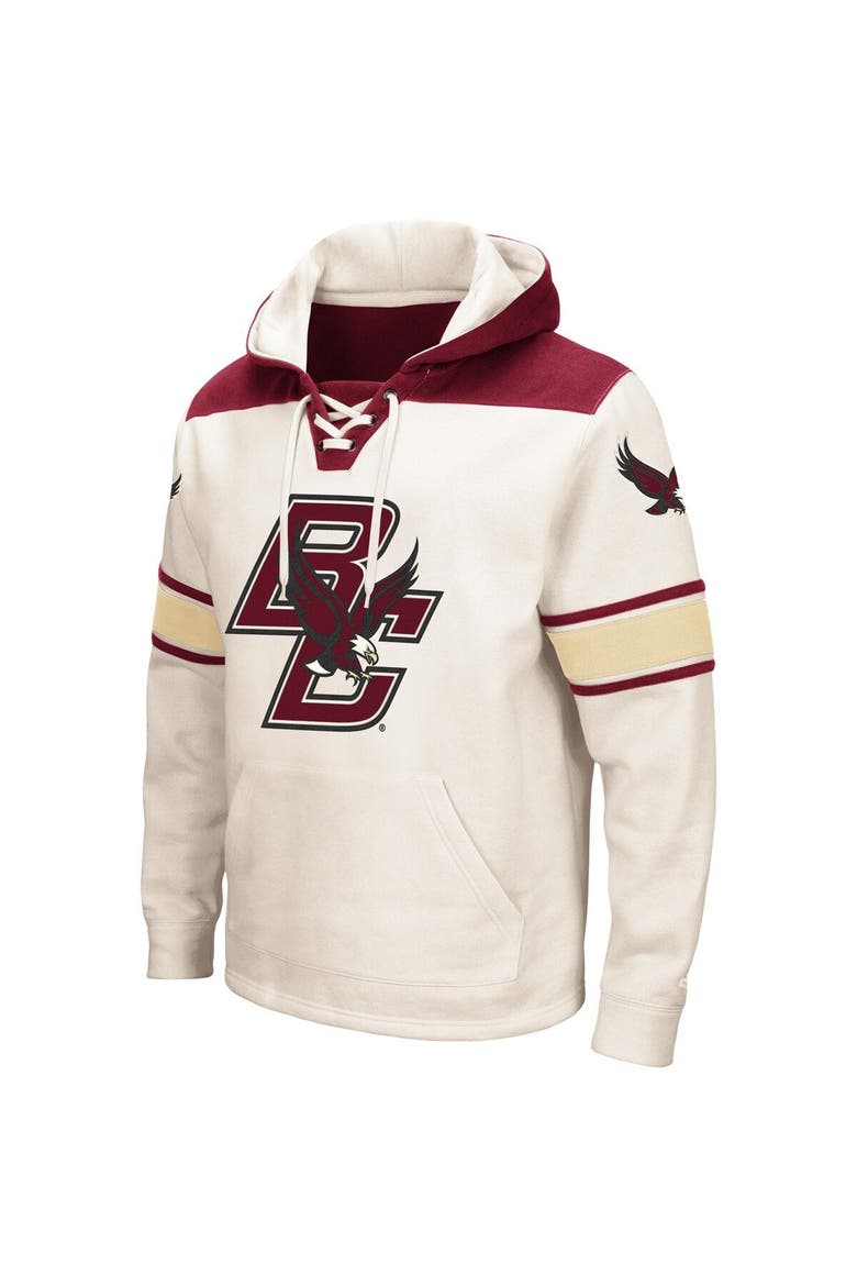 Men's Colosseum Cream Boston College Eagles 2.0 Lace-Up Pullover Hoodie, Alternate, color, Cream