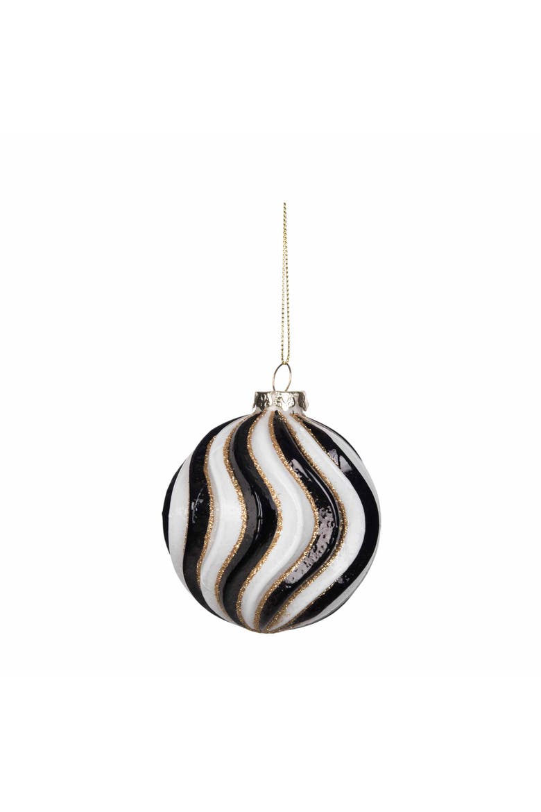 Black & White Glass Set of 2 Christmas Round Bulb Ornaments, Alternate, color, Black