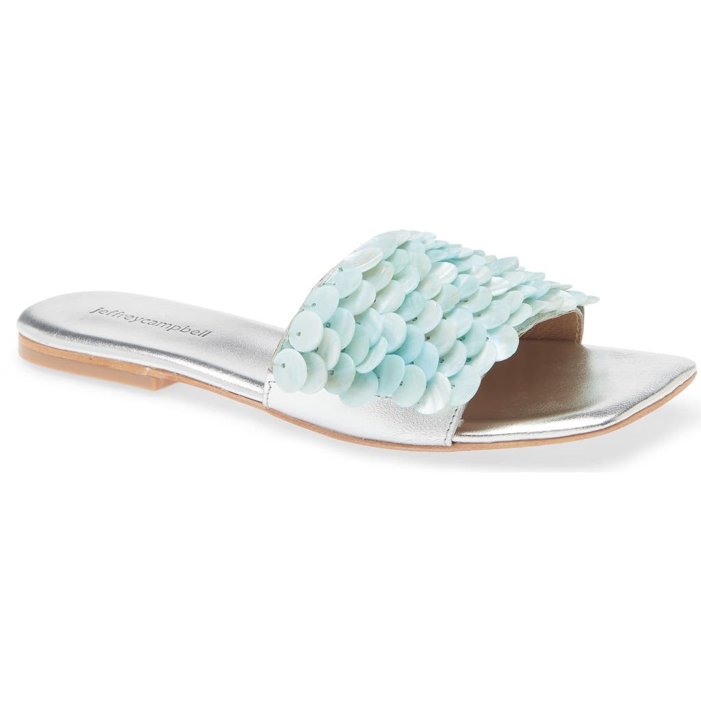 Jeffrey Campbell Fishy Slide Sandal In Blue Silver Combo