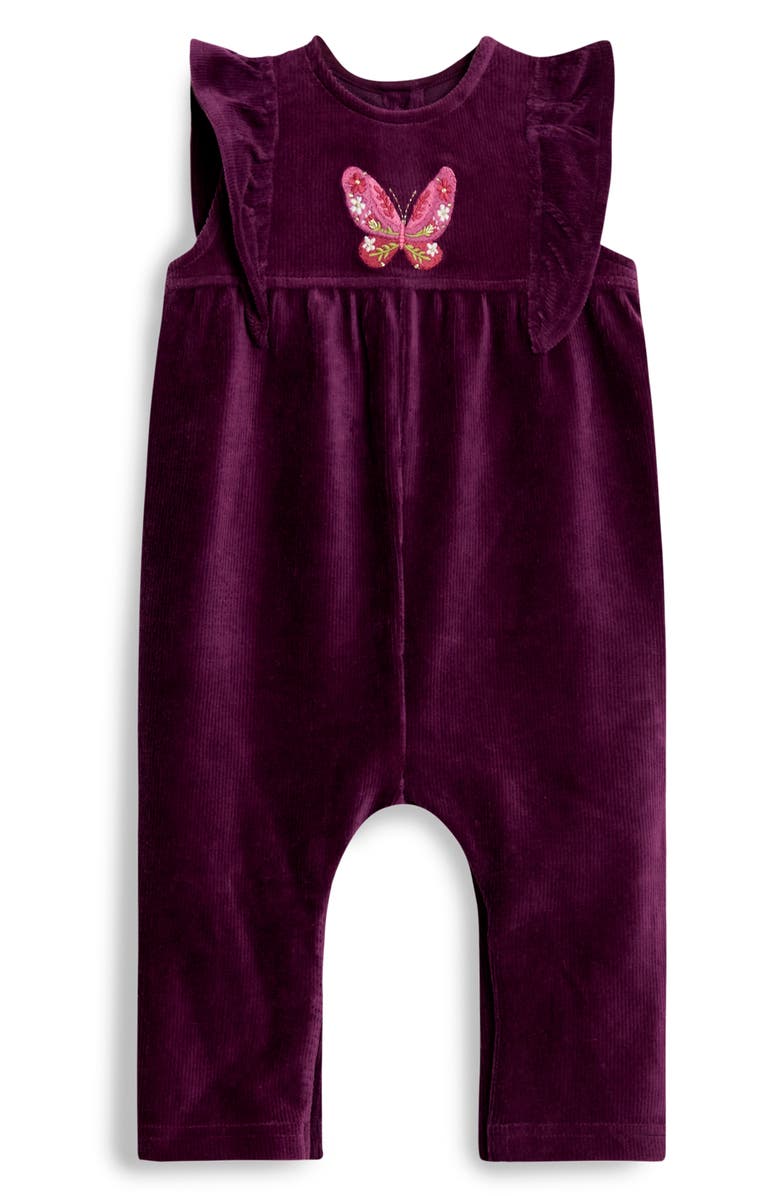 JOJO MAMAN BEBE Butterfly Cotton T-Shirt & Velour Overalls Set, Alternate, color, Plum